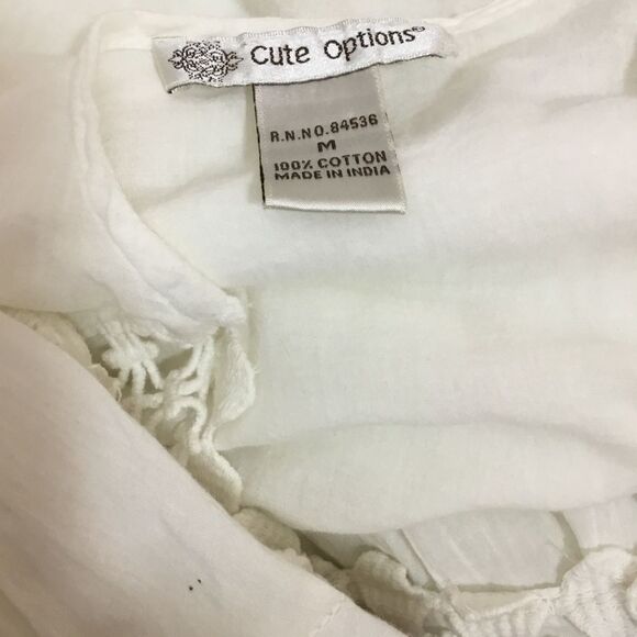 White gauzy 100% cotton tunic dress square neck crochet neck hem and cuff sz M - Picture 8 of 8